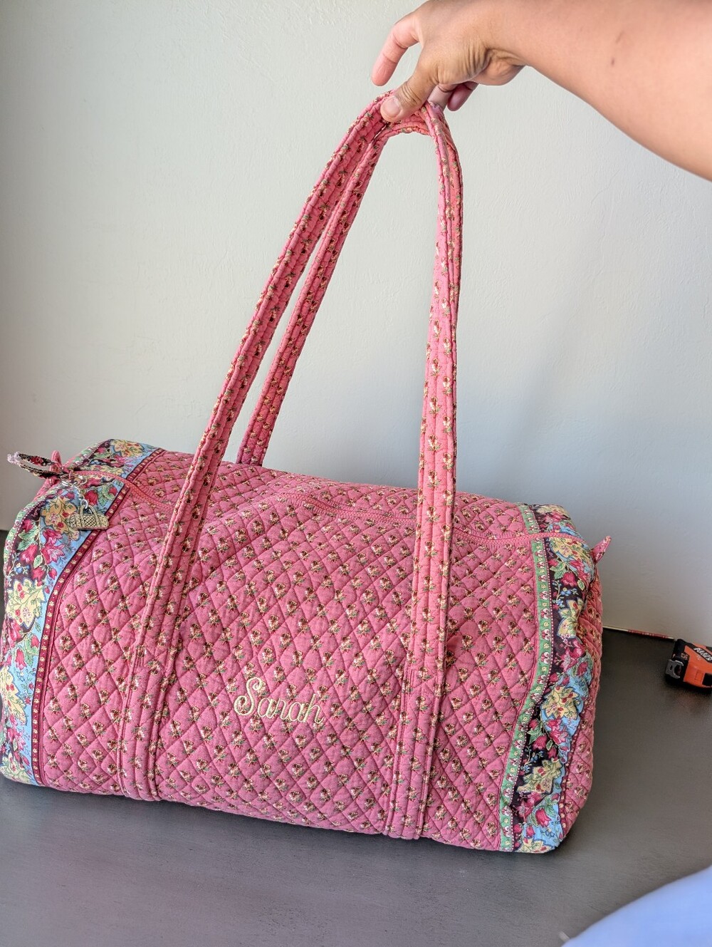 Vintage 2003 Vera Bradley Pink Pansy Large Duffel 24” Quilted Cotton Made In USA - Picture 4 of 16